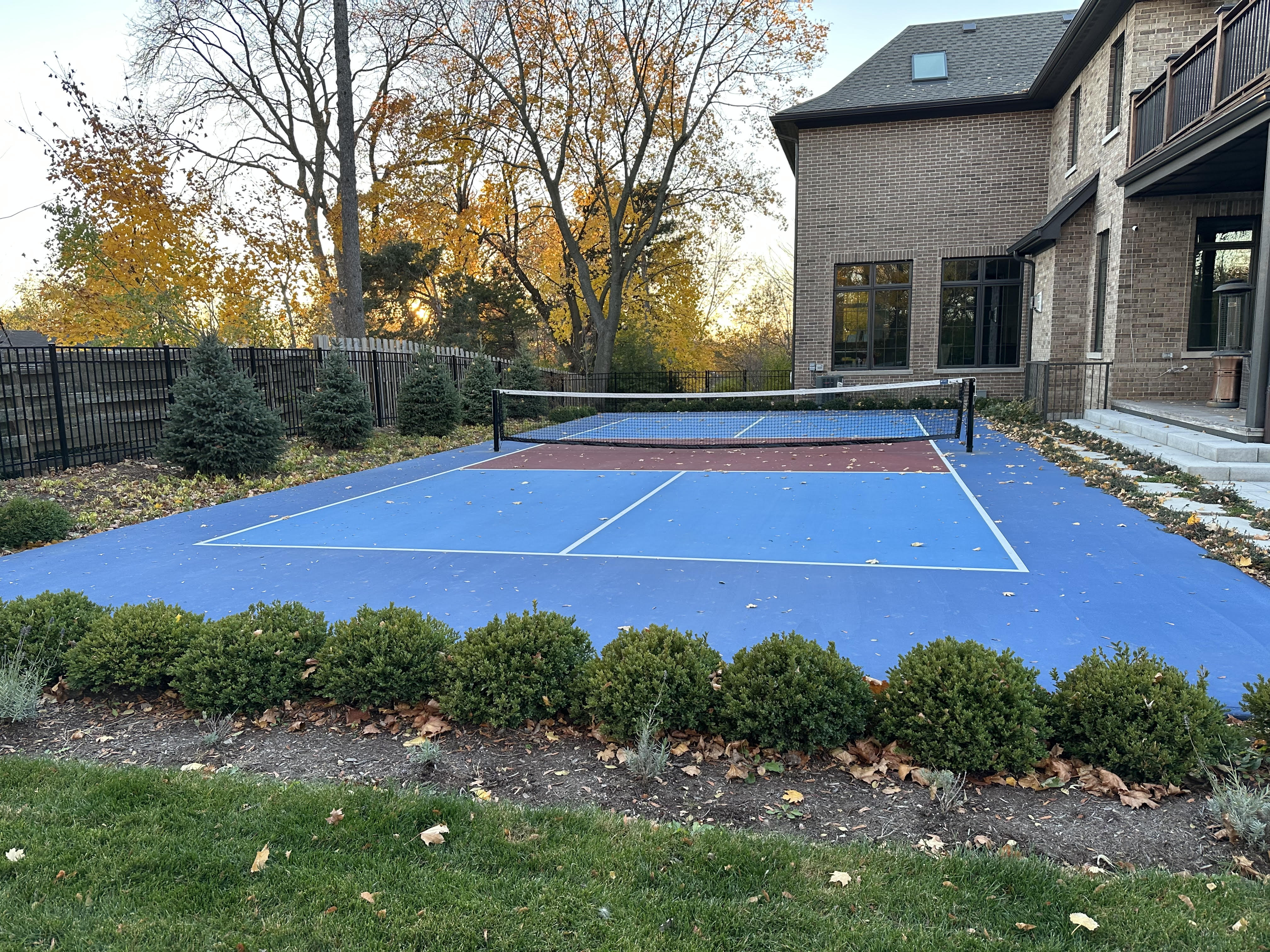 A backyard basketball court